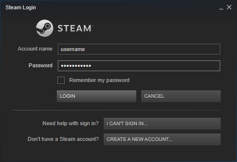 Once you've launched Steam, you need to create an account with a username and a password. If you already have one you can just log in